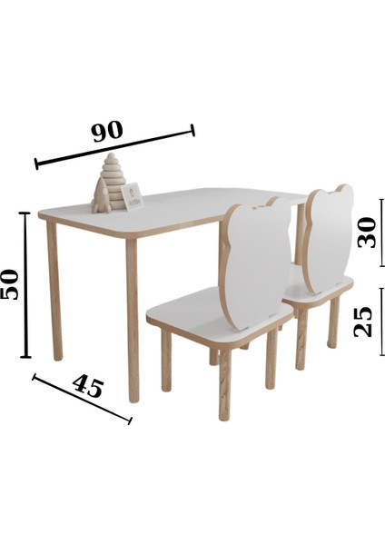 Ahşap Okulu Oyun Aktivite Masası - Etkinlik Masası - Çocuk Ders Çalışma Masası-Ikili Panda Sandalye,masa