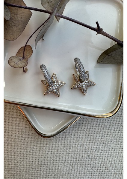 Taşlı Yıldız Çelik Küpe