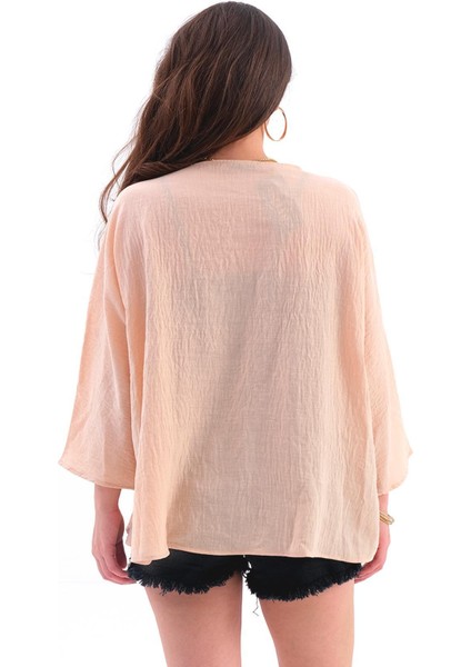 Keten Pul Payet Süzene Nakışlı Kimono - Yavruağzı fırsatları
