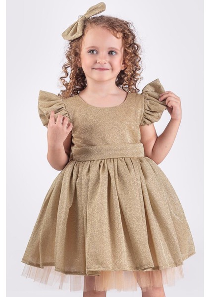 Parlak Kumaş Kız Çocuk Abiye Elbise