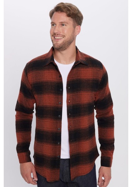 Erkek Slim Fit Dar Kesim Oduncu Kareli Kışlık Gömlek
