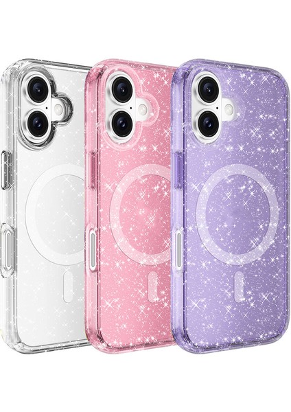 Apple iPhone 16 Plus Uyumlu Kılıf Wireless Şarj Destekli Parlak Simli Saydam Star Kapak