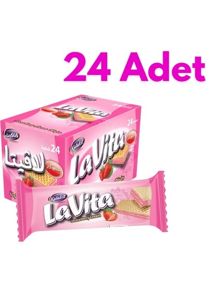 24 Adet Pembe Lavita Bisküvi Çilekeli Lezzetli Atıştırmalık Waffle