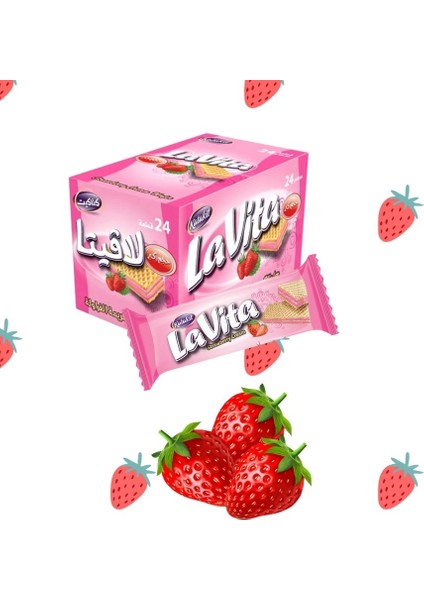 24 Adet Pembe Lavita Bisküvi Çilekeli Lezzetli Atıştırmalık Waffle