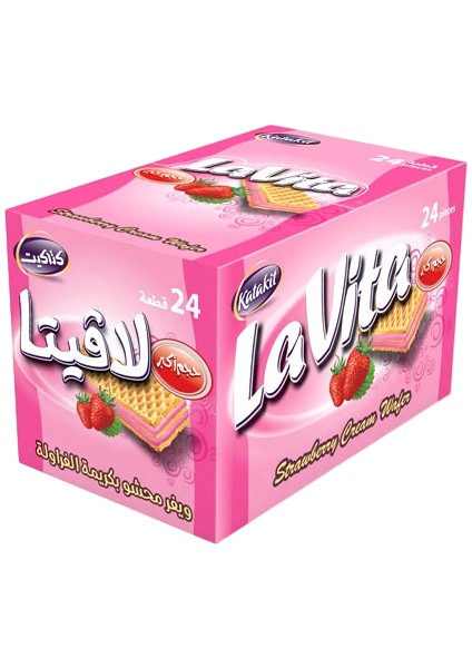 24 Adet Pembe Lavita Bisküvi Çilekeli Lezzetli Atıştırmalık Waffle