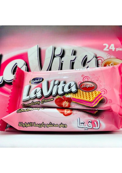 24 Adet Pembe Lavita Bisküvi Çilekeli Lezzetli Atıştırmalık Waffle