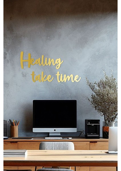 Ahşap Dekoratif Duvar Yazısı Psikolog - Healing Take Time