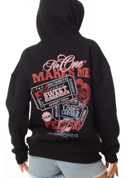 Kadın Kapüşonlu Grafik Baskılı Kanguru Cepli Oversize Rahat Sweatshirt modelleri