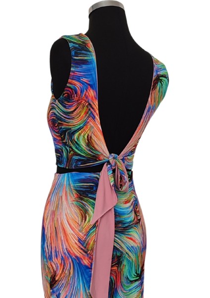 Çift Taraflı Bağlamalı Crop Bluz Soyut-Pudra