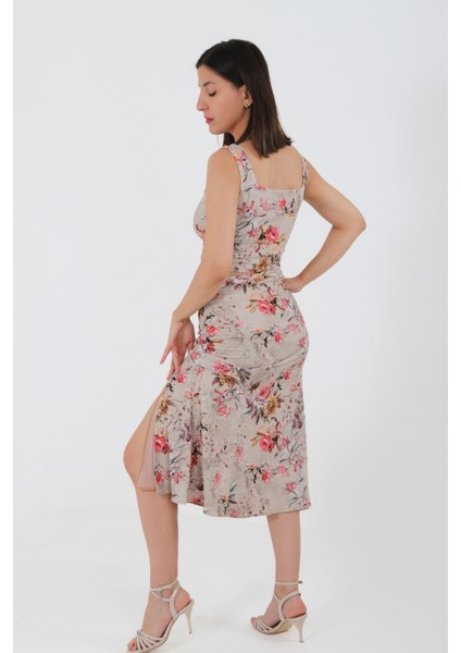 Basic Kalın Askılı Crop Çiçekli Bej modelleri