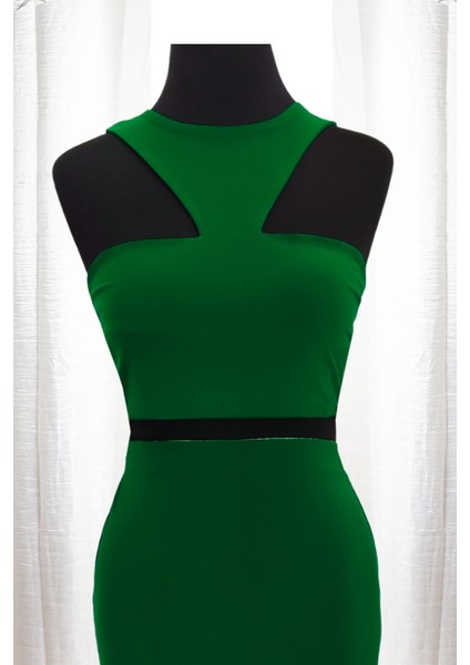 Çift Taraflı Omuz Dekolteli Crop Yeşil - Bej