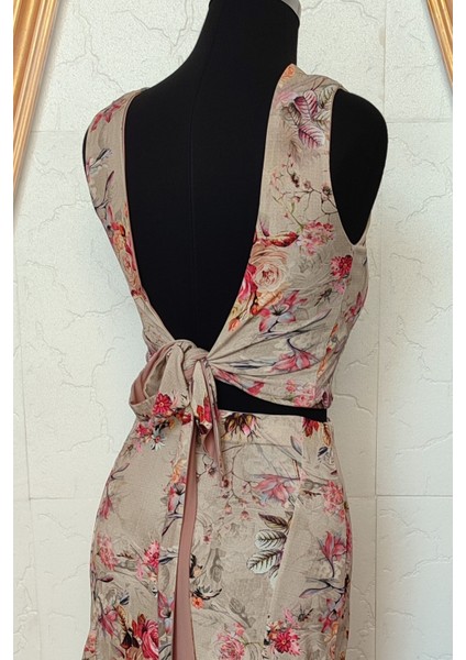 Sırtı Bağlamalı Crop Çiçekli Bej fiyatları