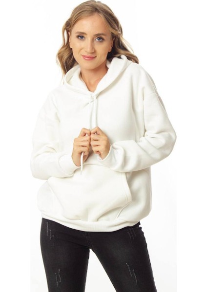 Kadın Kapüşonlu Rahat Kesim Kanguru Cepli Oversize Sweatshirt