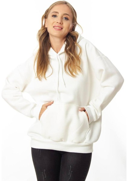 Kadın Kapüşonlu Rahat Kesim Kanguru Cepli Oversize Sweatshirt fiyatları
