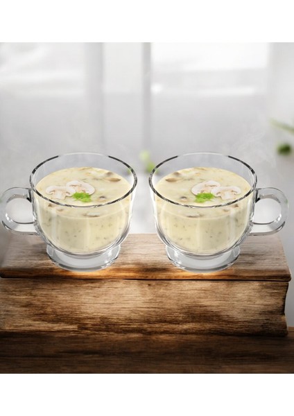 2\'li Lüks Kristal Cam Bardak Seti Kulplu Magnolya Tatlı Kasesi Tatlılık Kase Kupa 410ML
