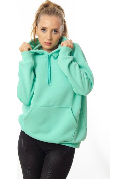 Kadın Kapüşonlu Rahat Kesim Kanguru Cepli Oversize Sweatshirt