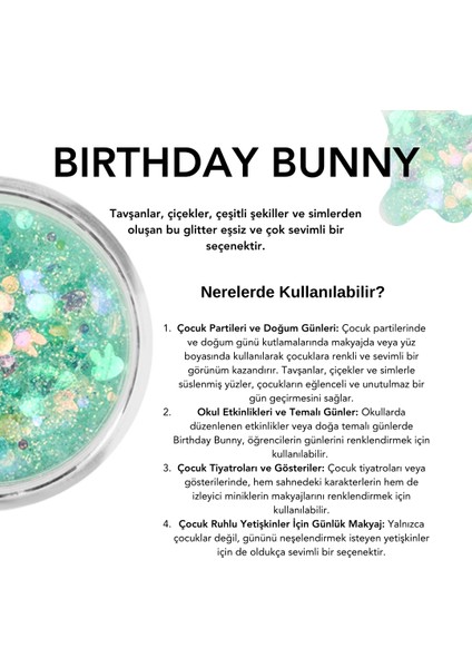 The Glitter Lab - Birthday Bunny - Parlak Jel Formlu Glitter ~10 gr