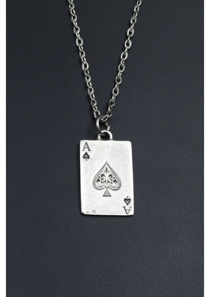 Maça As Poker İskambil Gümüş Kaplama Unisex Düz Zincir Kolye kod 758 fiyatları