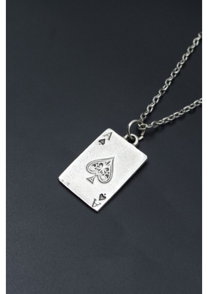 Maça As Poker İskambil Gümüş Kaplama Unisex Düz Zincir Kolye kod 758 modelleri