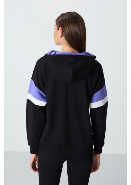 Siyah Kompakt Pamuklu Kalın Pürüzsüz Dokulu Kapüşonlu Oversize Fit Kadın Sweatshirt - 97290