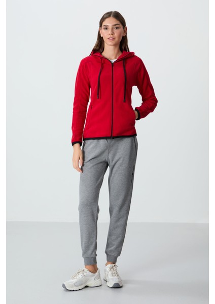 Kırmızı Kalın Yumuşak Dokulu Kapüşonlu Standart Fit Nakışlı Polar Kadın Sweatshirt -97287 fırsatları