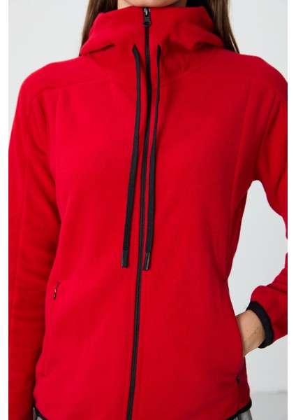 Kırmızı Kalın Yumuşak Dokulu Kapüşonlu Standart Fit Nakışlı Polar Kadın Sweatshirt -97287 indirimleri