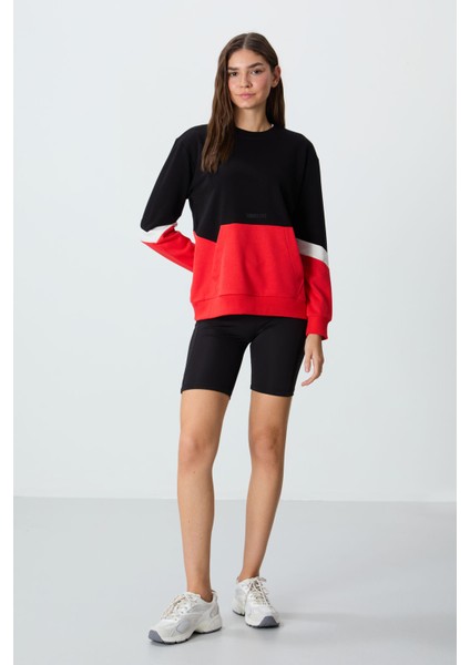 Siyah Kompakt Pamuklu Kalın Pürüzsüz Dokulu O Yaka Oversize Fit Kadın Sweatshirt - 97289 fiyatları