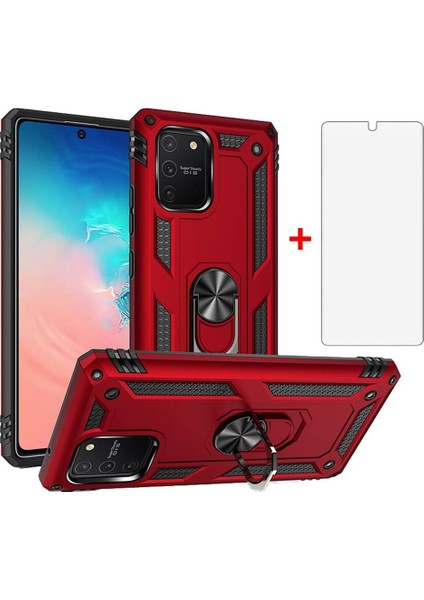 Samsung Galaxy A91 Kılıf Armor Tank Holder Hard Shockproof + Ekran Koruyucu