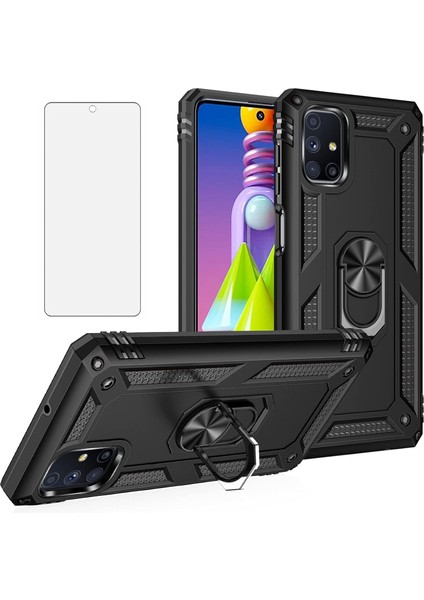 Samsung Galaxy M51 Kılıf Armor Tank Holder Hard Shockproof + Ekran Koruyucu