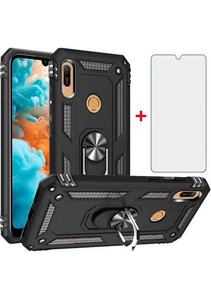 Huawei Y6 2019 Kılıf Armor Tank Holder Hard Shockproof + Ekran Koruyucu