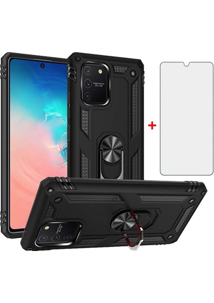 Samsung Galaxy A91 Kılıf Armor Tank Holder Hard Shockproof + Ekran Koruyucu