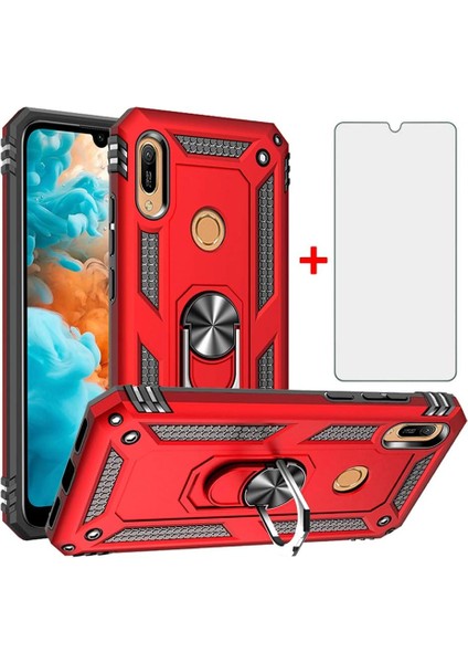 Huawei Y6 2019 Kılıf Armor Tank Holder Hard Shockproof + Ekran Koruyucu