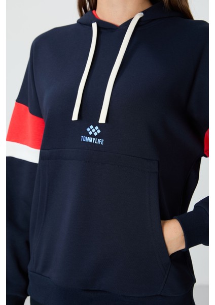 Indigo Kompakt Pamuklu Kalın Pürüzsüz Dokulu Kapüşonlu Oversize Fit Kadın Sweatshirt - 97290 fiyatları