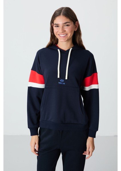 Indigo Kompakt Pamuklu Kalın Pürüzsüz Dokulu Kapüşonlu Oversize Fit Kadın Sweatshirt - 97290 fırsatları