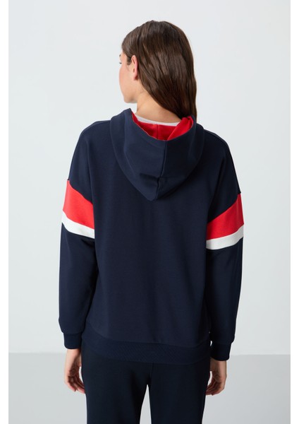 Indigo Kompakt Pamuklu Kalın Pürüzsüz Dokulu Kapüşonlu Oversize Fit Kadın Sweatshirt - 97290 indirimleri