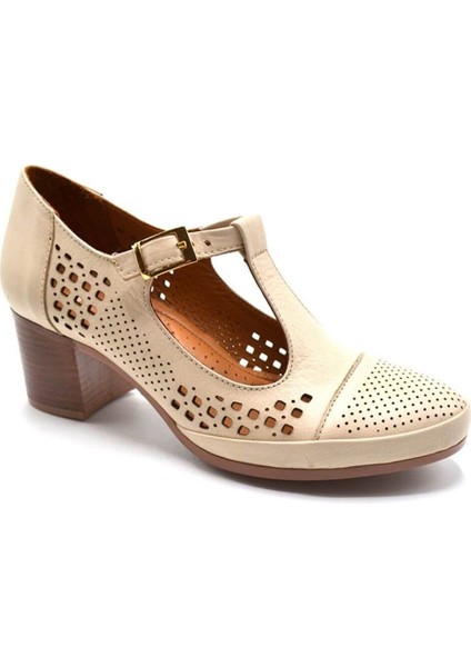 Kadın Yazlık Topuklu Deri Ayakkabı Bej 1911923Y