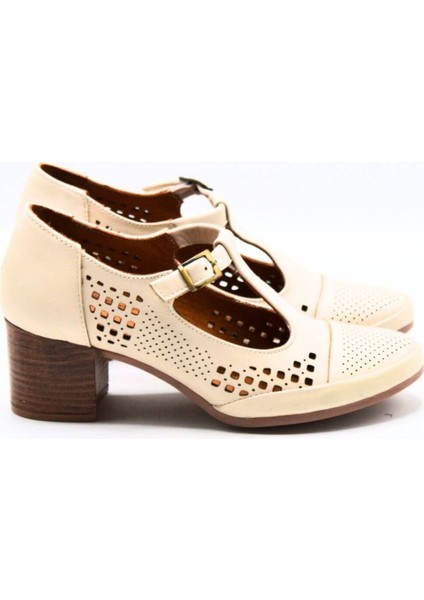 Kadın Yazlık Topuklu Deri Ayakkabı Bej 1911923Y modelleri