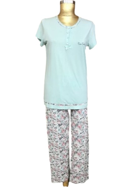 -PC7266-BAYAN Kısa Kollu Pijama Takımı-Açık Yeşil