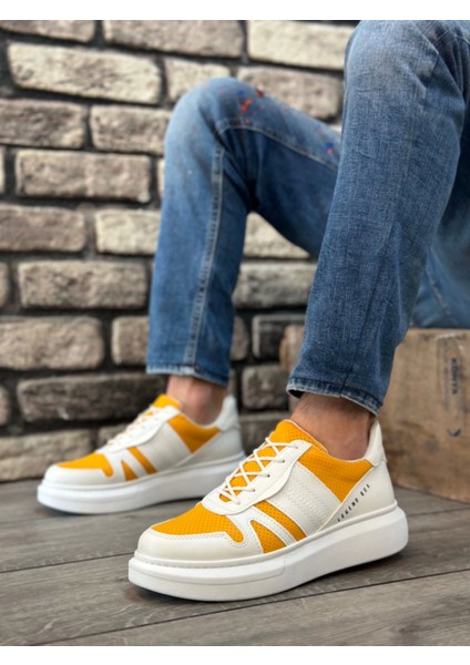 BA0548 Boa Kalın Yüksek Beyaz Hardal Beyaz Taban Bağcıklı Spor Erkek Ayakkabı fiyatları