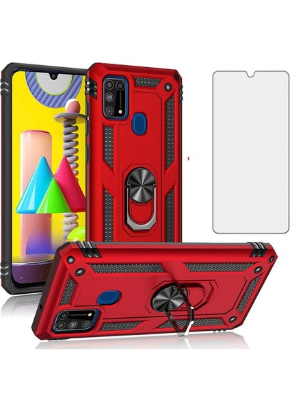 Samsung Galaxy M30S Kılıf Armor Tank Holder Hard Shockproof + Ekran Koruyucu