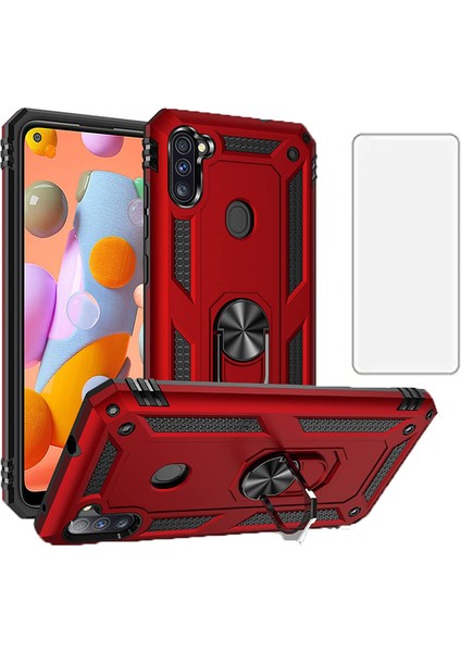 Samsung Galaxy M11 Kılıf Armor Tank Holder Hard Shockproof + Ekran Koruyucu