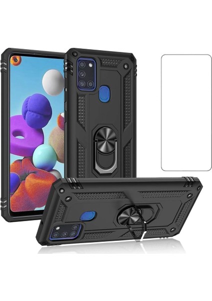 Samsung Galaxy A21S Kılıf Armor Tank Holder Hard Shockproof + Ekran Koruyucu