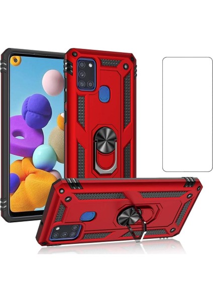 Samsung Galaxy A21S Kılıf Armor Tank Holder Hard Shockproof + Ekran Koruyucu