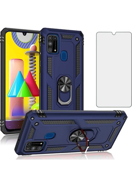 Samsung Galaxy M21 Kılıf Armor Tank Holder Hard Shockproof + Ekran Koruyucu