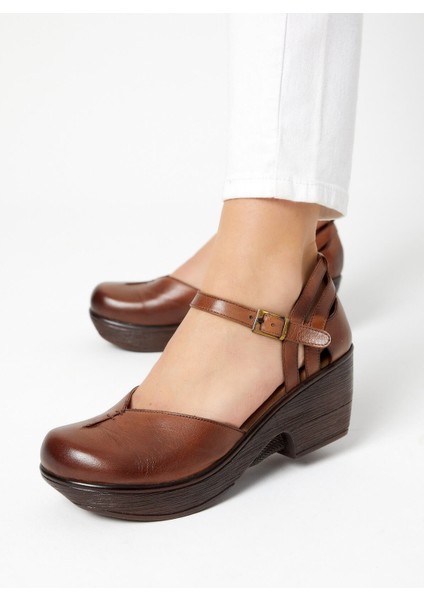 Kadın Apartman Topuk Deri Ayakkabı Taba 1912502