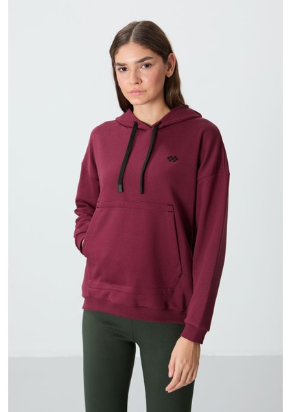 Erguvan Kompakt Pamuklu Kalın Pürüzsüz Dokulu Kapüşonlu Oversize Fit Kadın Sweatshirt - 97291