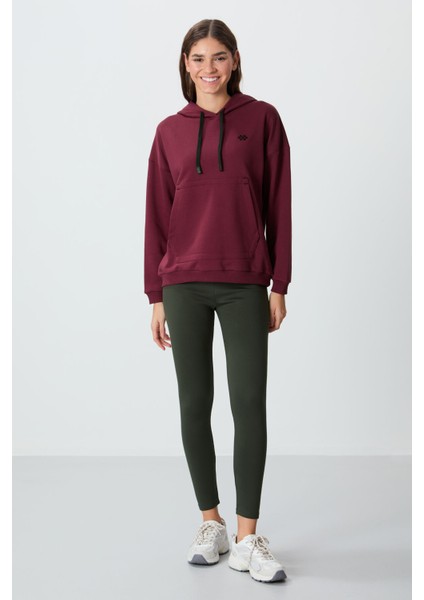 Erguvan Kompakt Pamuklu Kalın Pürüzsüz Dokulu Kapüşonlu Oversize Fit Kadın Sweatshirt - 97291 fiyatları