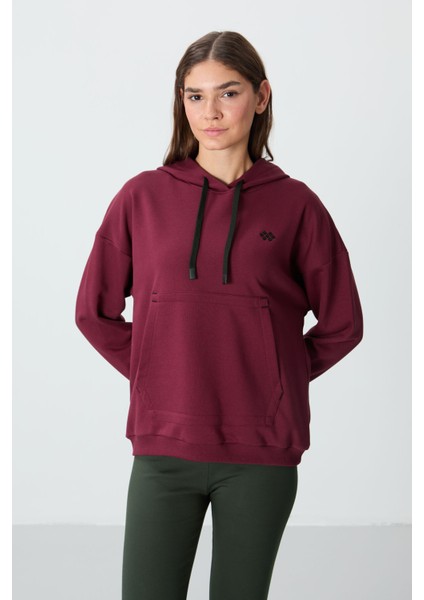 Erguvan Kompakt Pamuklu Kalın Pürüzsüz Dokulu Kapüşonlu Oversize Fit Kadın Sweatshirt - 97291 modelleri