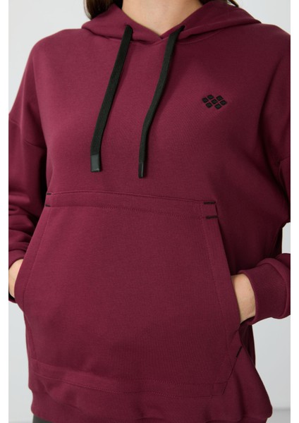 Erguvan Kompakt Pamuklu Kalın Pürüzsüz Dokulu Kapüşonlu Oversize Fit Kadın Sweatshirt - 97291 fırsatları