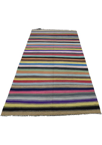 Yeni El Dokuma Capcanlı Rengarenk Bukleli Pamuklu Kilim 5185